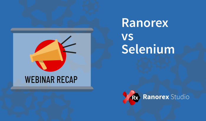 projector screen with title of webinar Ranorex vs Selenium WebDriver