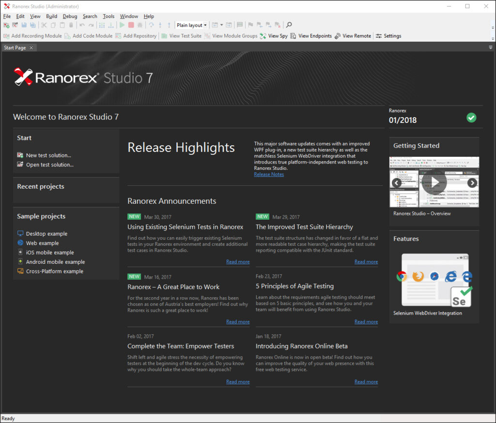 Ranorex-Studio-start-page