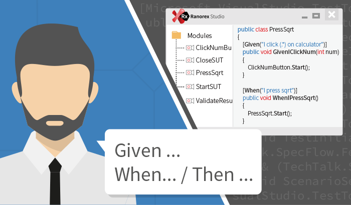 Image showing BDD code example with Ranorex Studio|RanorexBDDTemplate