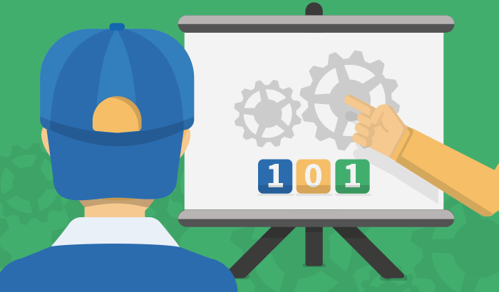 Junior tester learning software testing from a flipchart
